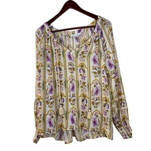 Jane + Delancey Women's XL Floral Print Tassel Lace Boho Blouse Ruffle